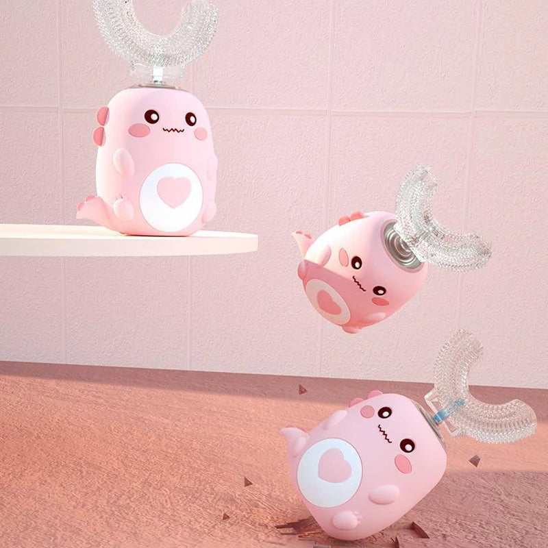 Children U-Shaped Electric Toothbrush 360 Degrees Smart Cartoon Kids Silicone Toothbrush Automatic Rechargeable Sonic Toothbrush